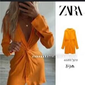 Zara Vibrant Orange Twist Dress NWT Size Large
